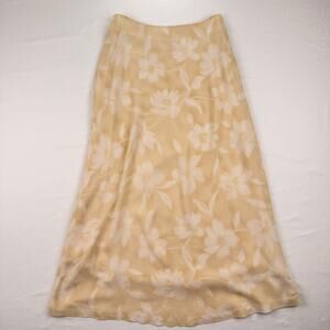 Vintage Silk Floral Midi Skirt Yellow Womens 10 1990s Minimalism Jones New York